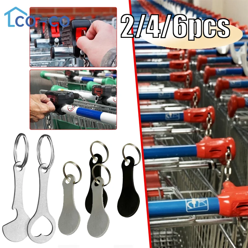 2/4/6PCS Shopping Cart Token Key Ring Recycled Alloy Key Chain Keyring Charm Metal Phone Pendant Keychains Coin Holder Wholesale