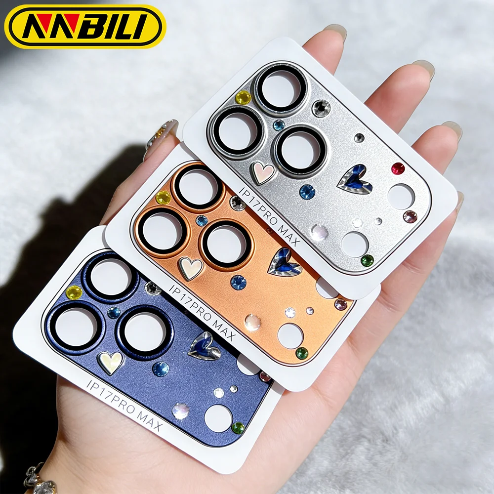 

NNBILI Fashion Handmade Sticker Rhinestone Camera Protector For IPhone 17 Pro Max Clear Scratch-proof Lens Glass Tempered Film