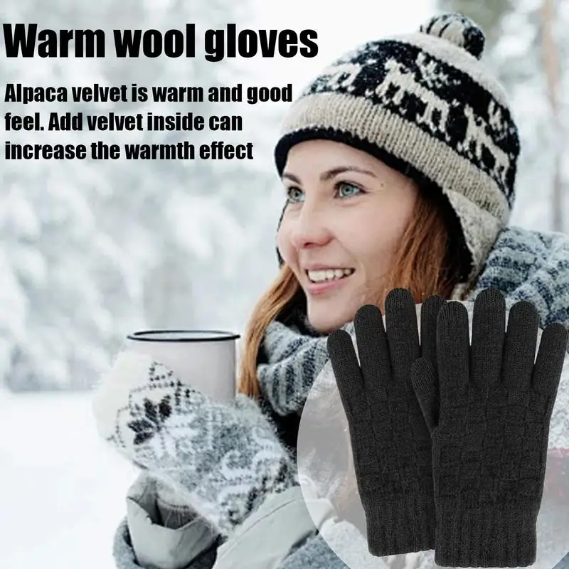 Winter Knitting Gloves Cold Weather Outdoors Elastic Mittens Comfortable Winter Checkere Motorcycle Mittens For Cycling Skiing