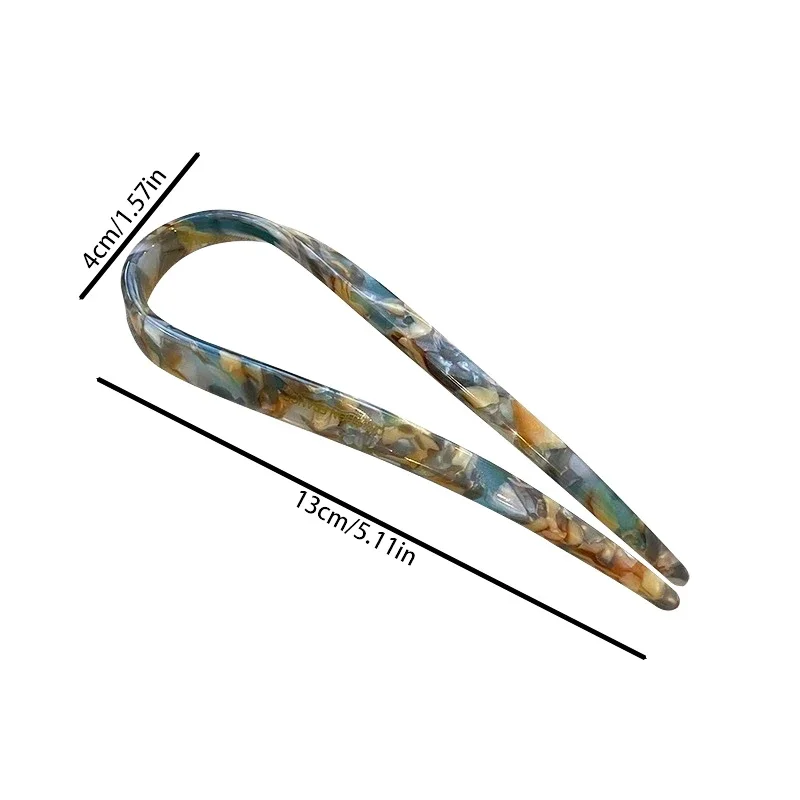 Marble pattern U-shaped Acrylic Hair Clip for Women Retro Ponytail Hairpin Fashion Girl Hair Stick Hairpin