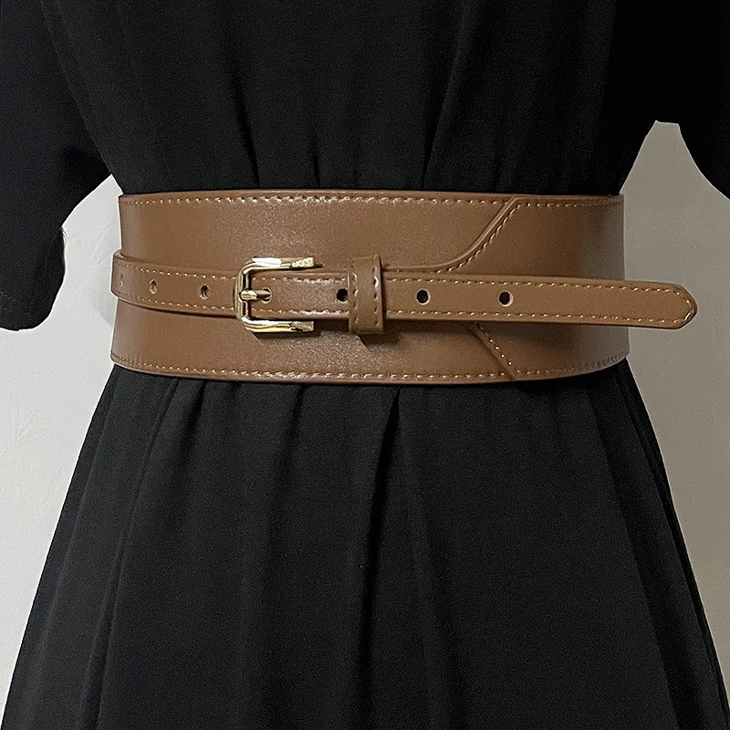 New Autumn and Winter Sweater Fashion Vintage Elegant and Versatile Waistband Paired with Dress Coat Genuine Leather Wide Belts