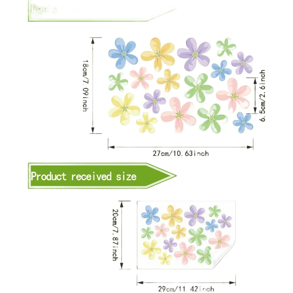 Green Macaron Floral PVC Wall Stickers Waterproof Decals for Living Room Bedroom 29x20x1cm Repositionable Design