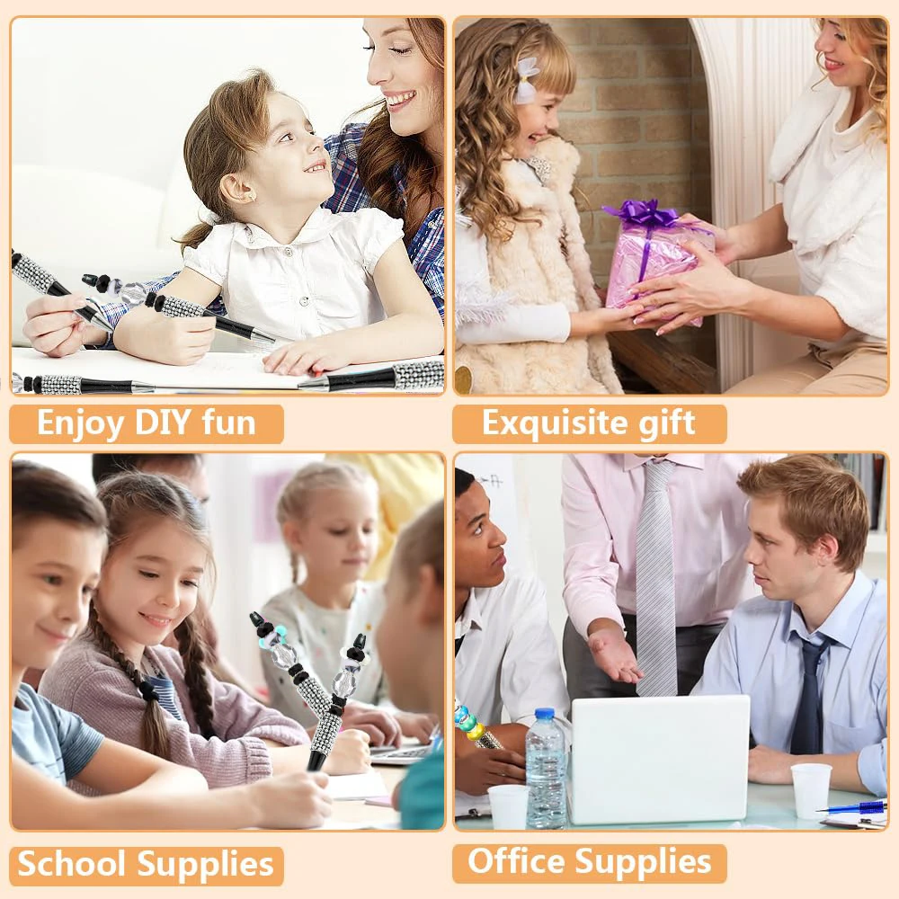 40Pcs Black Diamond Beaded Pen Wholesale Creative DIY Handmade Sticker Set Diamond Beaded Ballpoint Pens Advertising Gift Pen