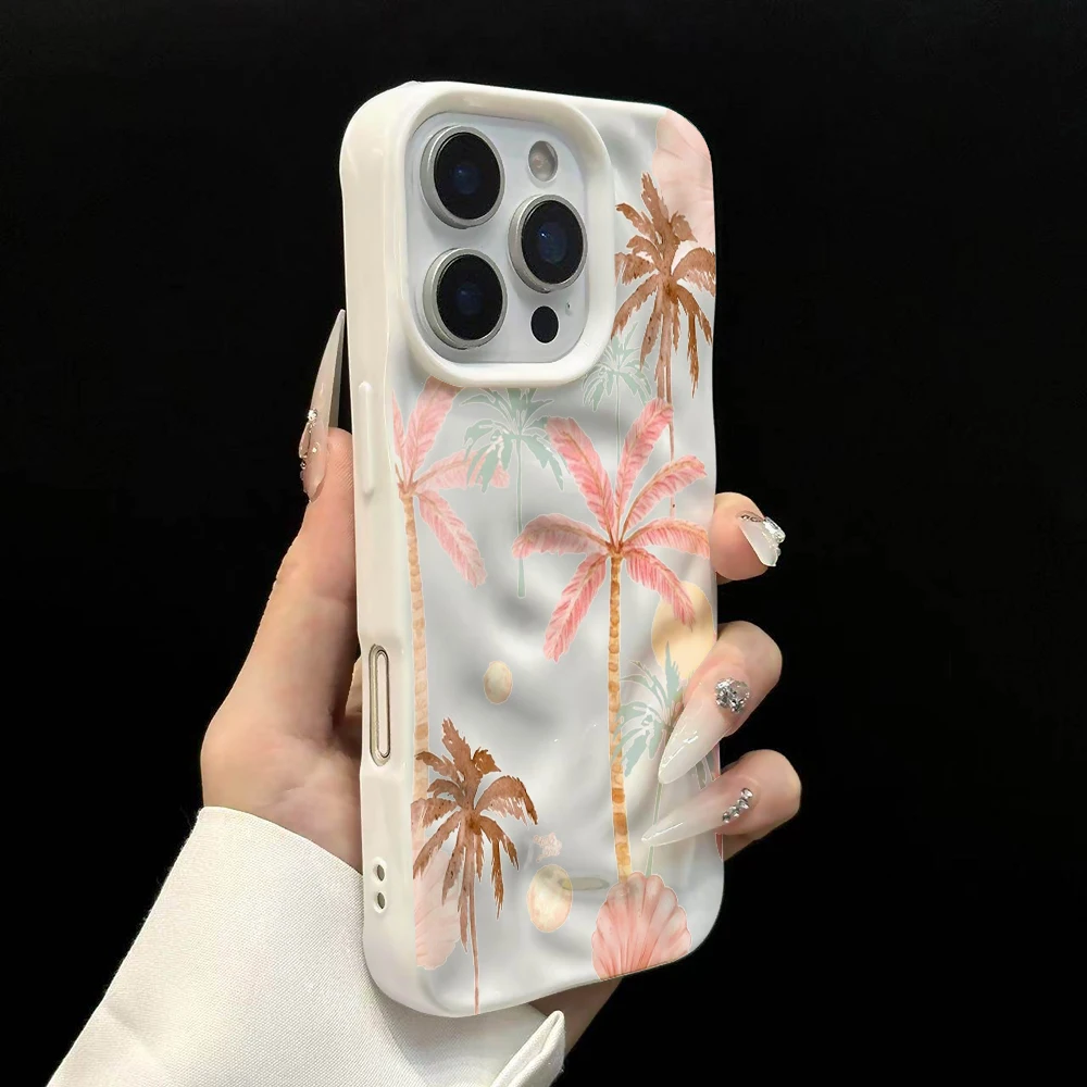 Sommer-Kokosnusswald-Kunst-Handyhülle für iPhone 17 16 15 14 13 12 11 Pro Max 14 Plus 17Air Falten-Wellen-Soft-Silikon-Schutzhülle – Detail 8