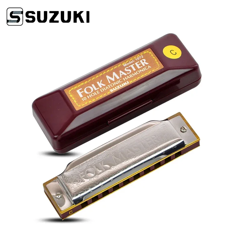 [12 Tasten] Suzuki Diatonische Mundharmonika 1072 New Silver FolkMaster Gaita Standard 10-Loch Diatonische Mundharmonika Anfänger Blues Harfe