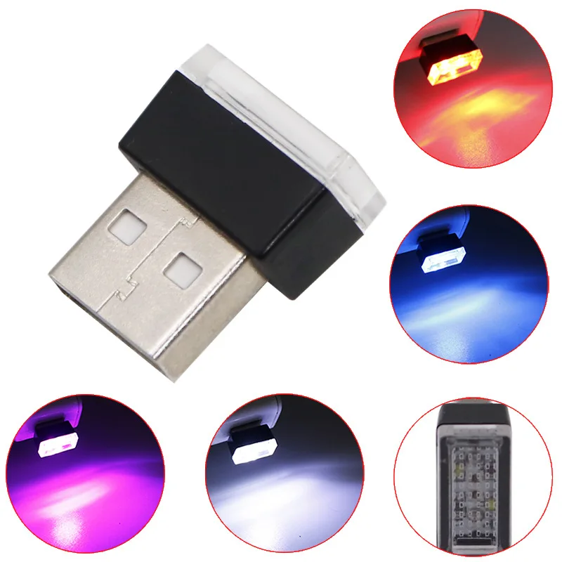 1PC RGB Mini USB Inner LED Emergency Lighting Light Auto Colorful Purple Ice Blue Red Decorative Lamp Car Accessories