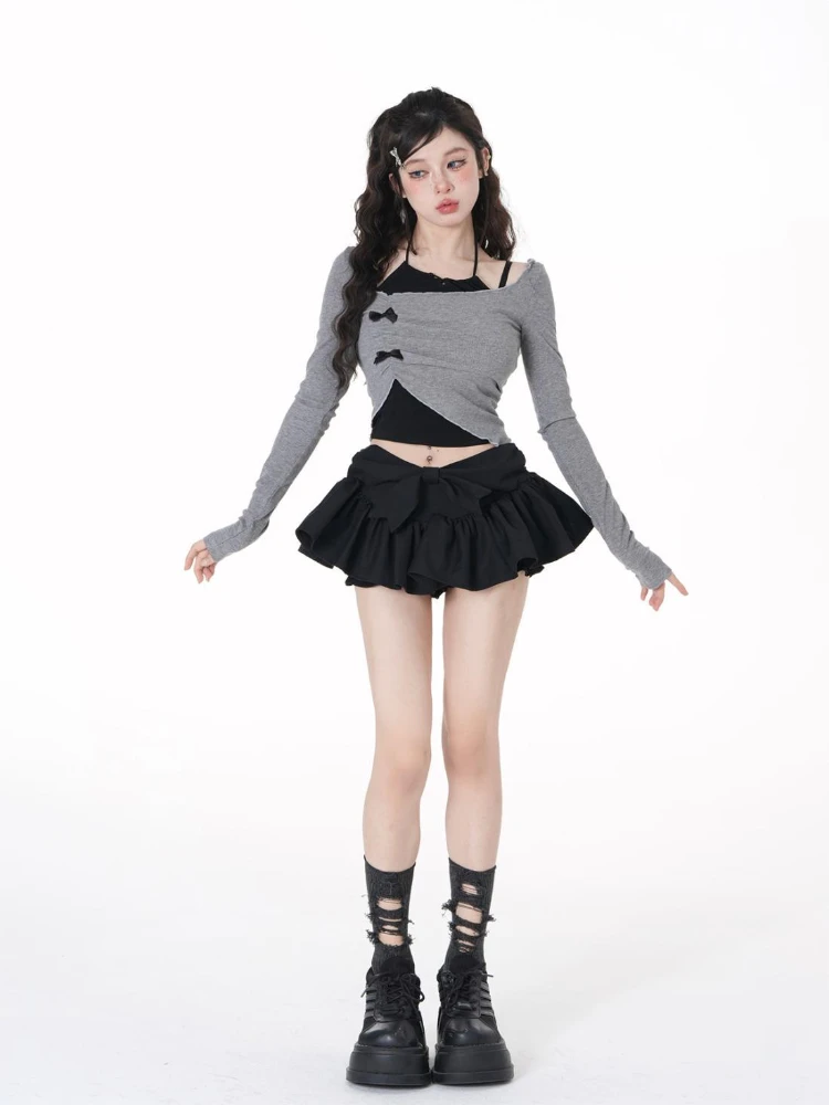 Korean Fashion 2 Piece Set Skirt Slim Y2k Crop Tops Casual Vintage Black Mini Skirt Kawaii Sweet Suit Woman 2023 Summer Chic