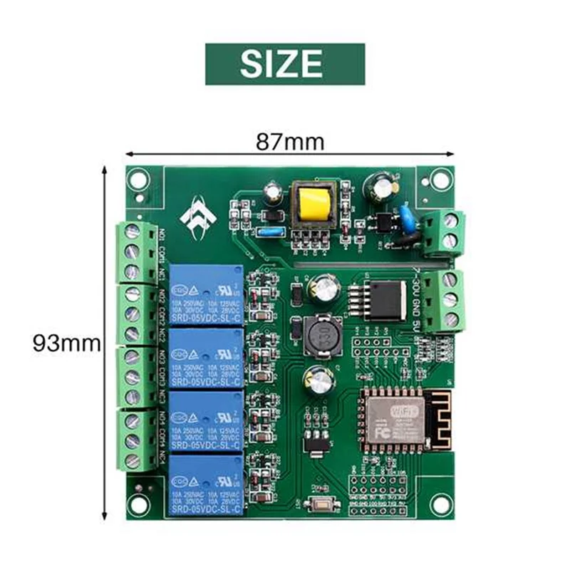 Módulo de relé WIFI ESP8266ESP-12F, interruptor de retardo de 4 canales AC90-250V/DC7-30V/5V para Smarthome, control remoto IOT para ARDUINO IDE duradero