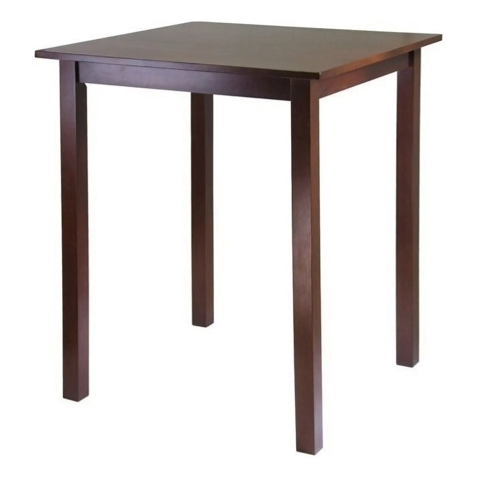 Wood Square High Table Bar Table for Bistro Pub Kitchen, Walnut Finish
