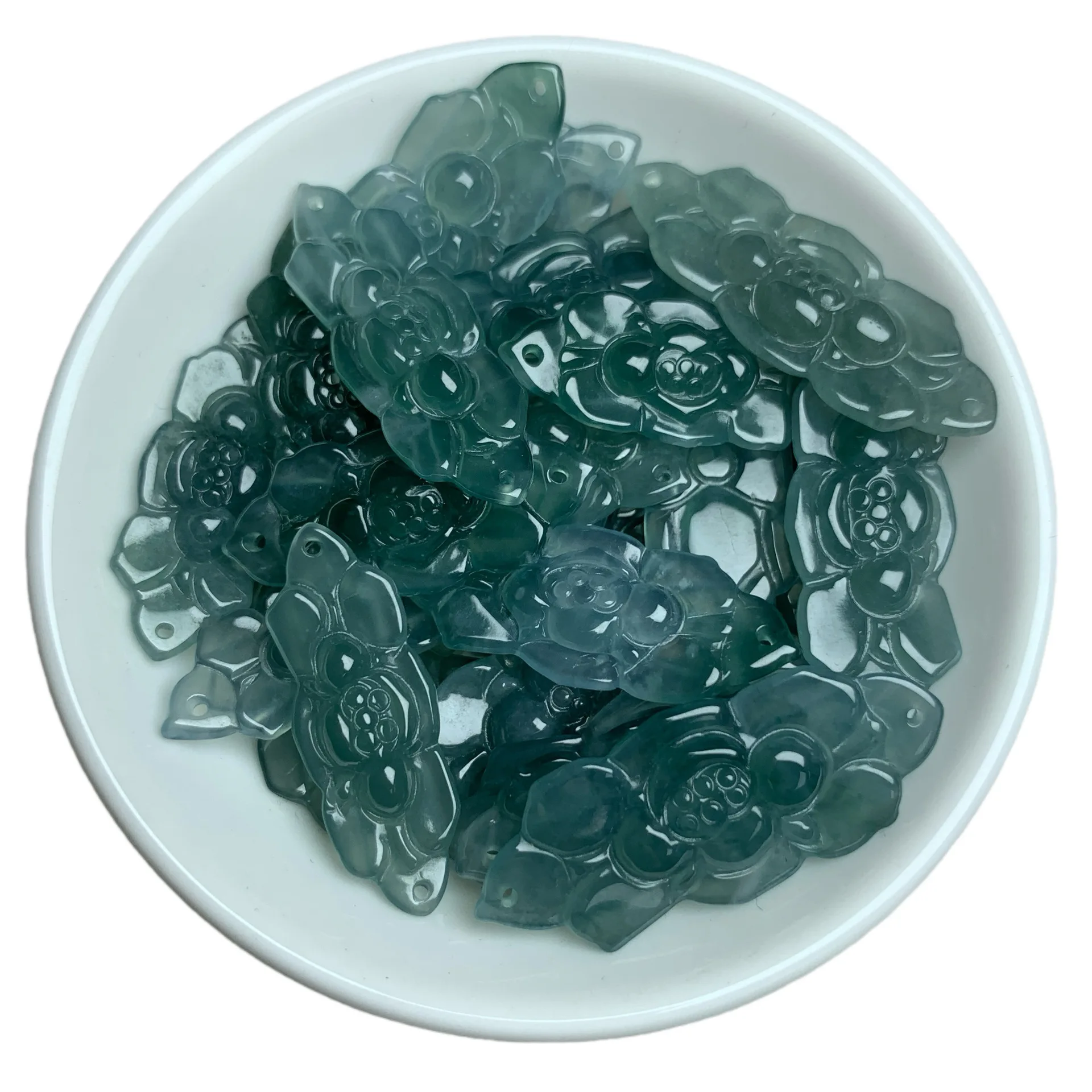 Natural Myanmar Jade A-grade Small Flower Loose Pieces Lotus Ice Blue Water Jadeite Bracelet Handmade Accessories Wholesale