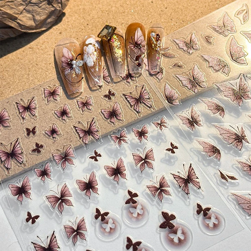 Maillard Semi Transparent Hollow Purple Butterfly Nail Stickers 3D Relief Stars Hollow Waterproof Nail DIY Decoration