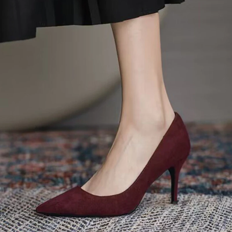 Sexy Pointed Toe High Heels Shoes Women Shallow Office Pumps Shoes Spring Suede Fashion Elegant 2024 Mujer New Zapatos Stilettos