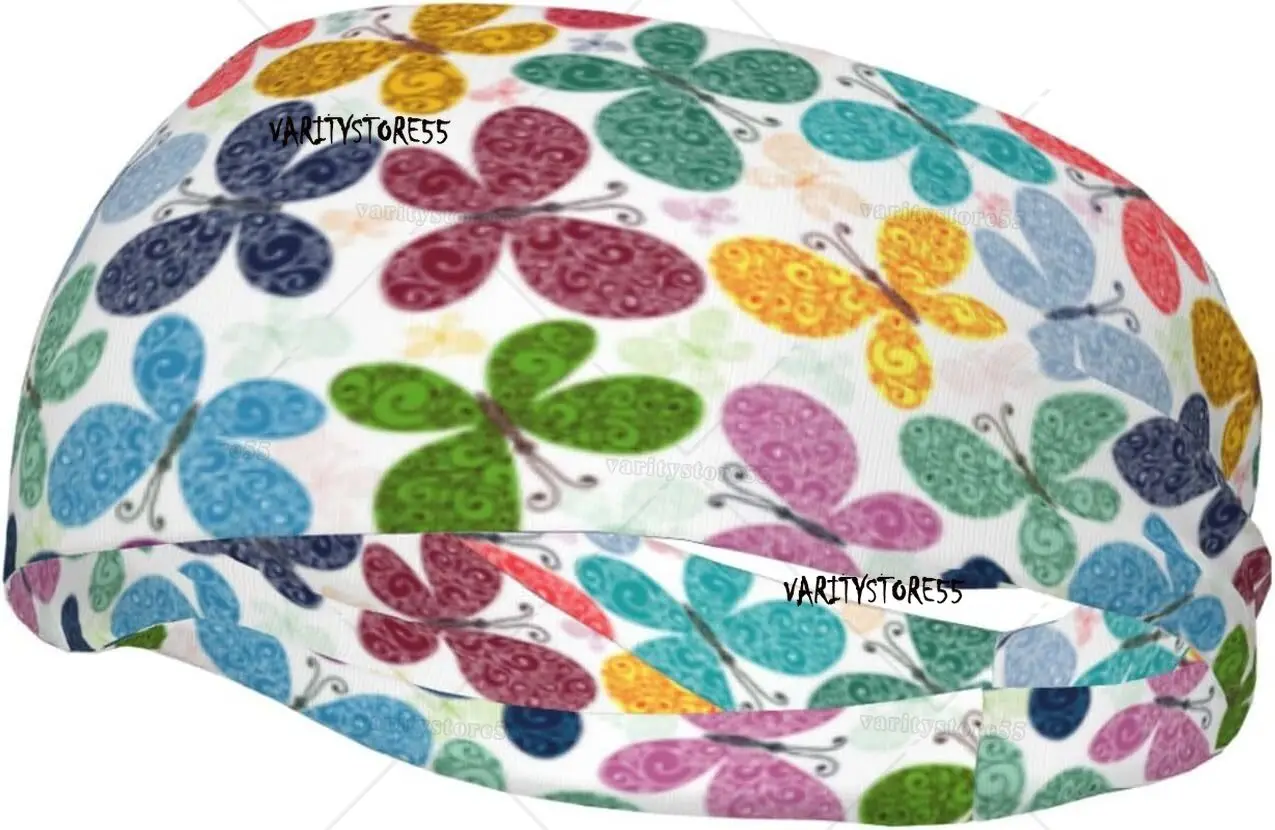 

Colorful Butterflies Print Sports Headband for Men Wome Reused Washed Mens Headband Sweat Bands for Running Yoga Fitness Workout