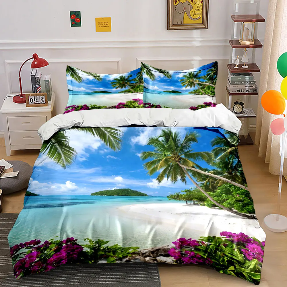 

Tropical white beach with blue water Bedding Set for Kids Luxury Gift 3pcs Digital Print Comforter Set Soft Comfortable