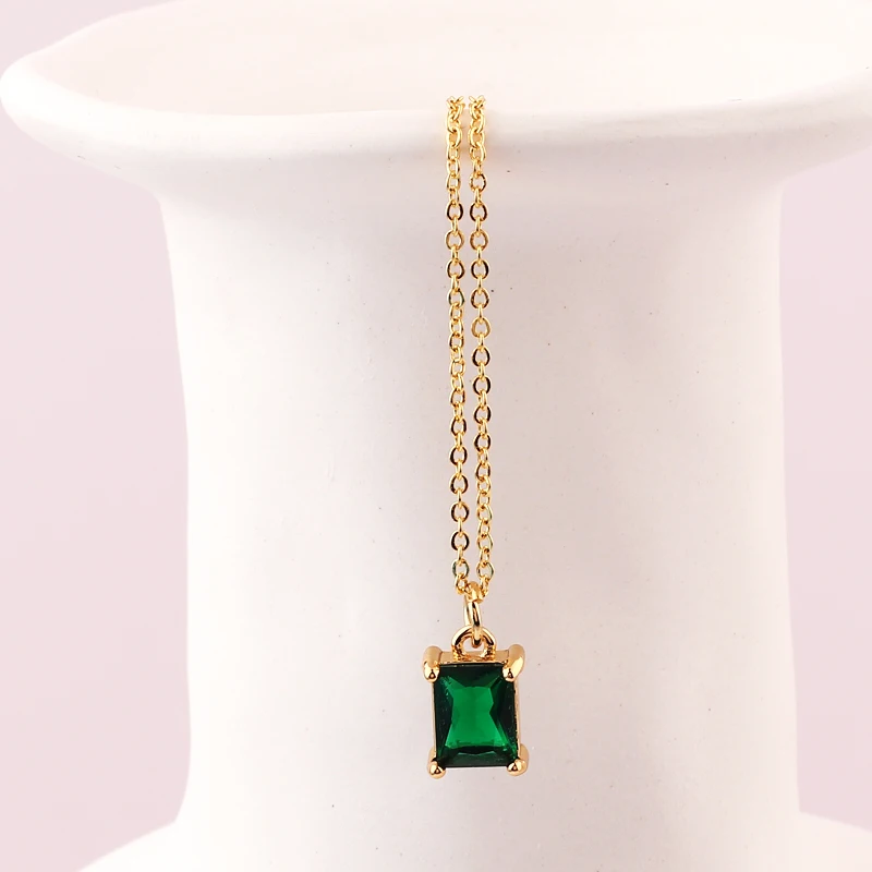 1pc Blue/Black/Red/Green/Pink Square CZ Necklace for Women Gold Plated Pendant Necklace Good Quality Fashion Jewelry