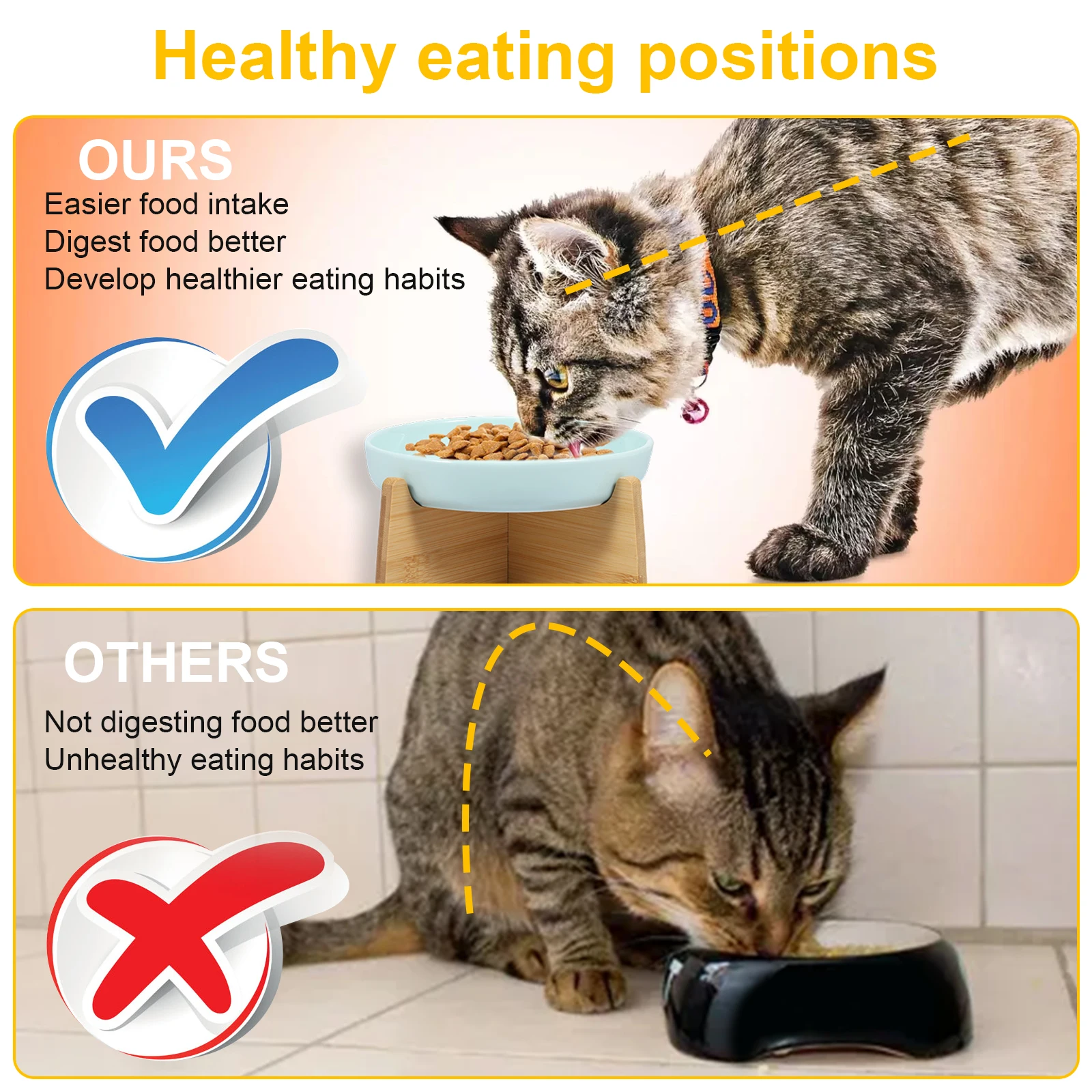 Slow Feeder Bowl with Wood Stand Ceramic Raised Cat Bowl for Neck Protection Anti-choking Slow Eating Pet Bowl Feeding Supplies