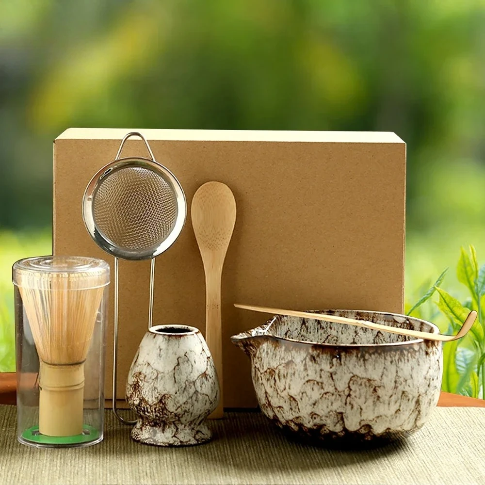 

6 шт. японский чайный сервиз матча, безопасный бамбуковый венчик, чайная ложка, чайные сервизы, чаша матча, держатель венчика матча для любителей чая, инструменты для изготовления чая