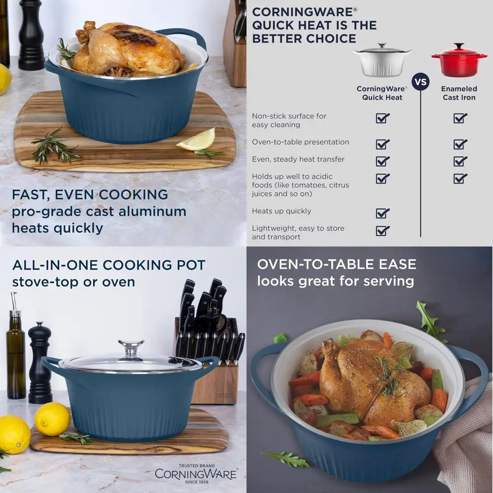 

Голландская духовка из литого алюминия, 5,5 карата, антипригарная керамическая внутренняя часть, легкая и быстрая ровная жаровня, идеально подходит для мяса, суп, коричневая