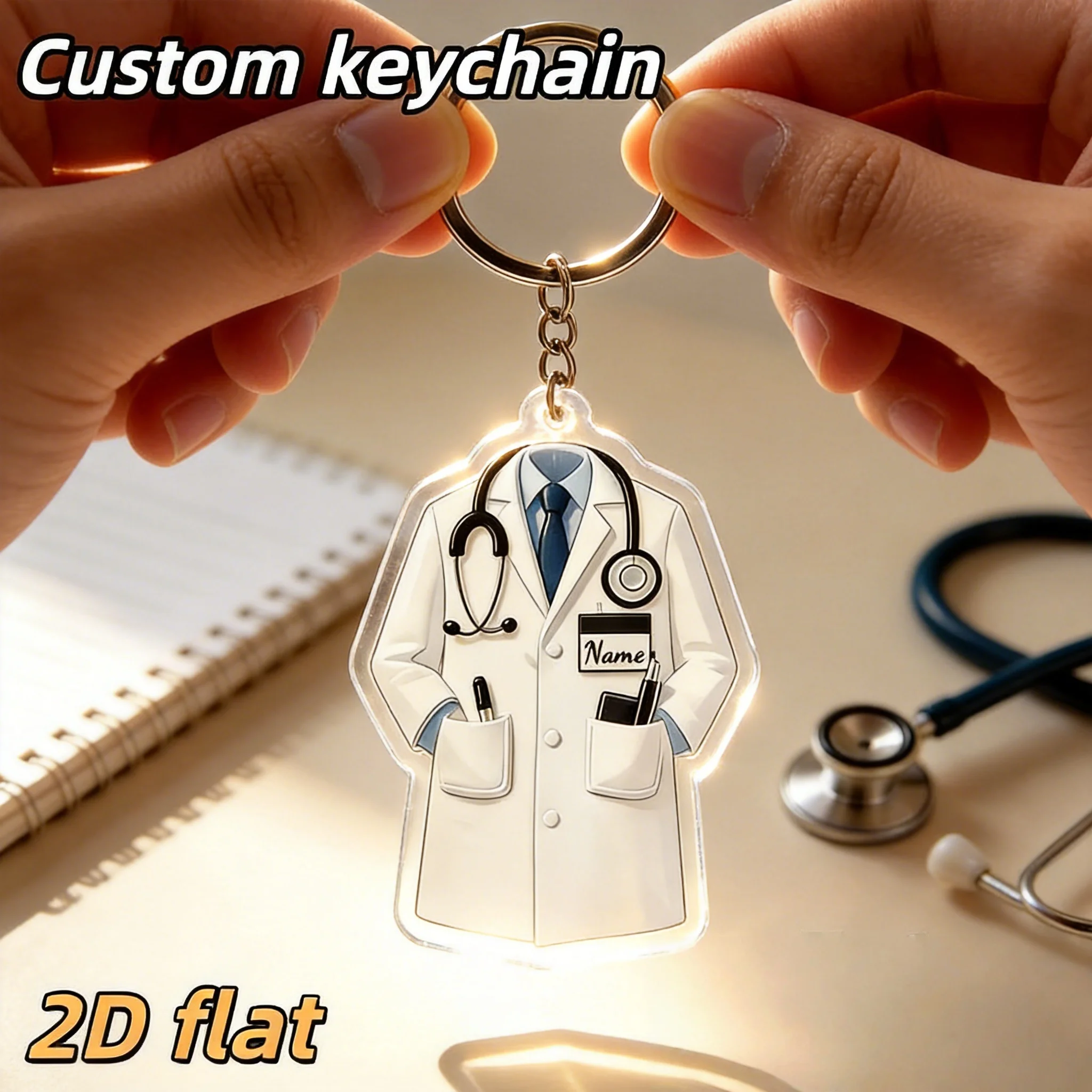 Custom Name Doctor Acrylic Keychain Personalized 2D Flat Medical Uniform Stethoscope Key Ring Nurse Physician Graduation Gift