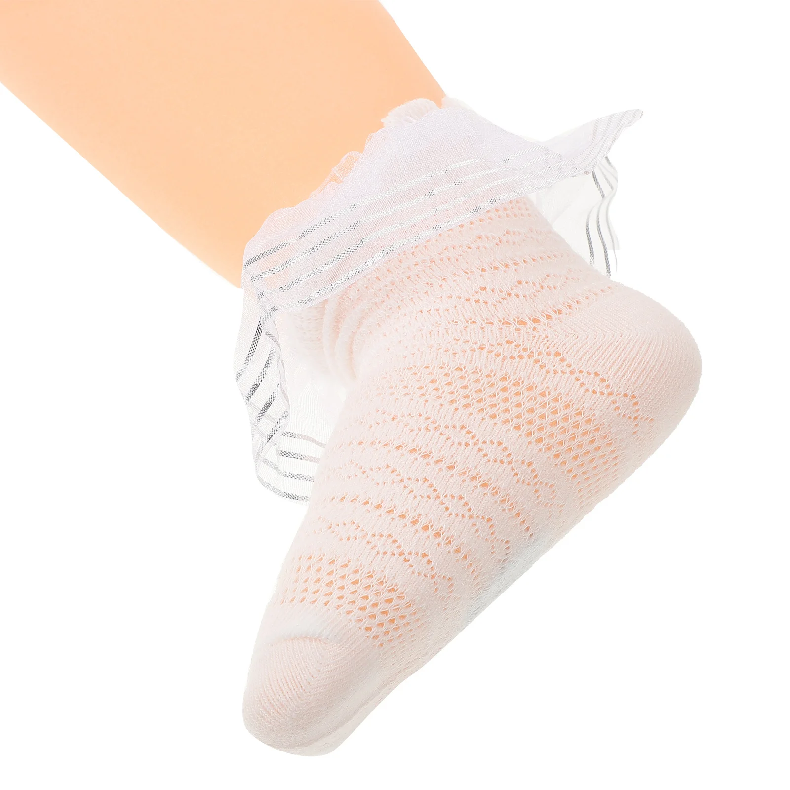 

1 Pair White Lace Baby Knee Socks Tulle Trim Soft Mesh Ruffle Socks For Newborn Toddler Girls Over The Knee Stocking For Kids