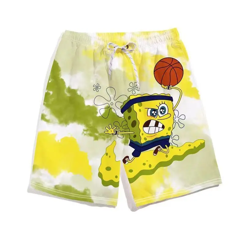 MINISO Funny Spongebob Shorts Kids Cartoon Beach Short Pants Men Women Summer Fashion Brand Beach Clothing Casual Daily Wear