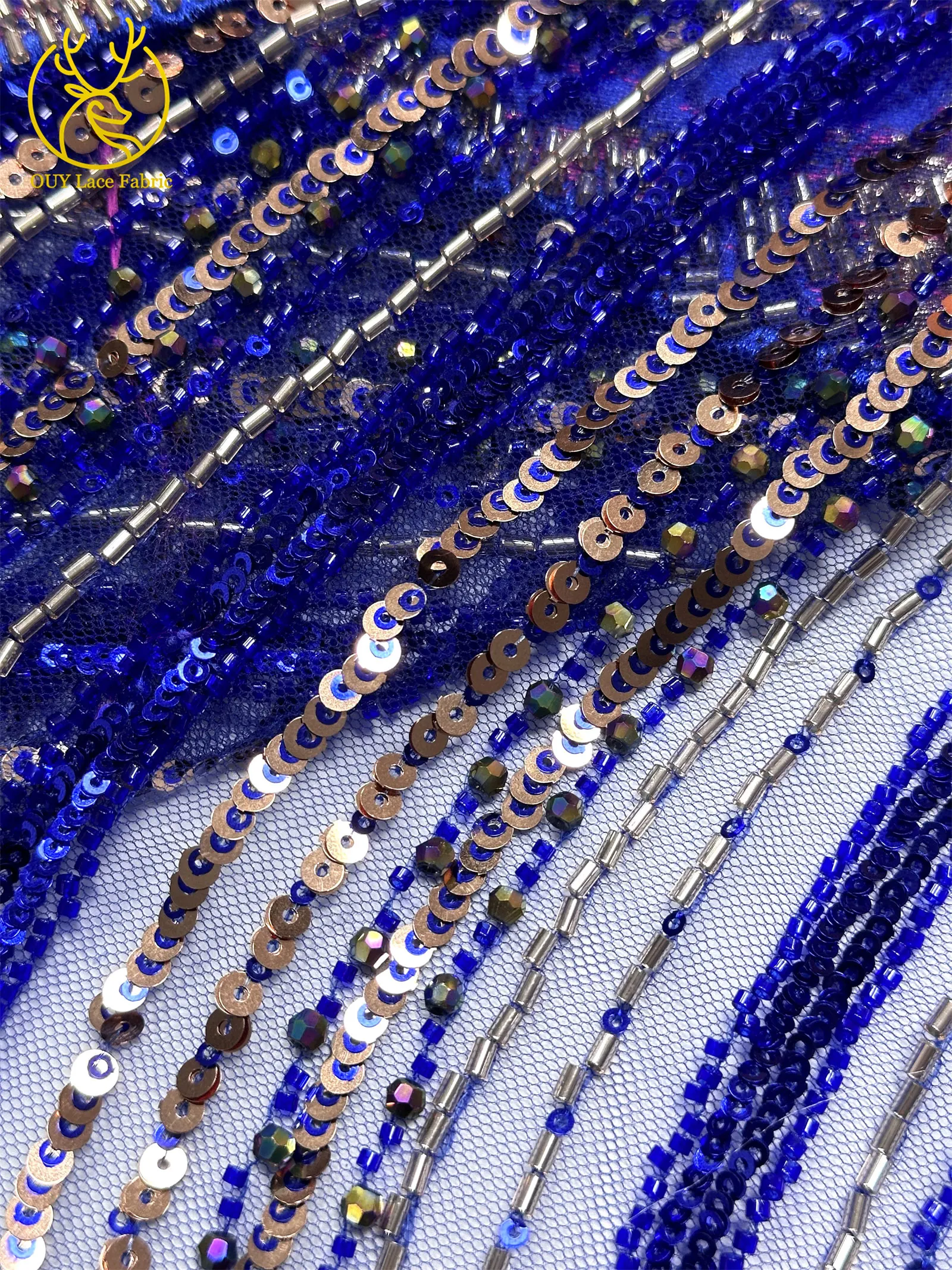 Lila luxuriöser afrikanischer schwere Perlen-Chiffon-Spitzenstoff 2026 Hochwertiger nigerianischer Pailletten-Spitzenstoff für Abendkleider 5 Yards – Detail 25