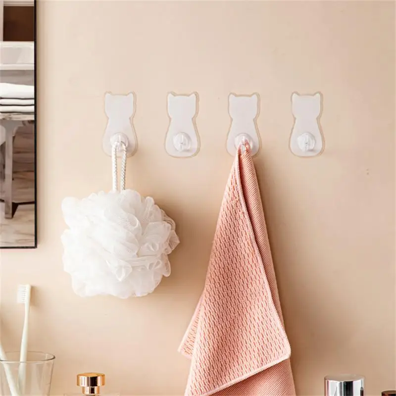 Cartoon Cat Hook Self Adhesive Dormitory Bedroom Door Hangers Hooks Key Umbrella Towel Coat Cap Rack Wall Animal Decoration Rack