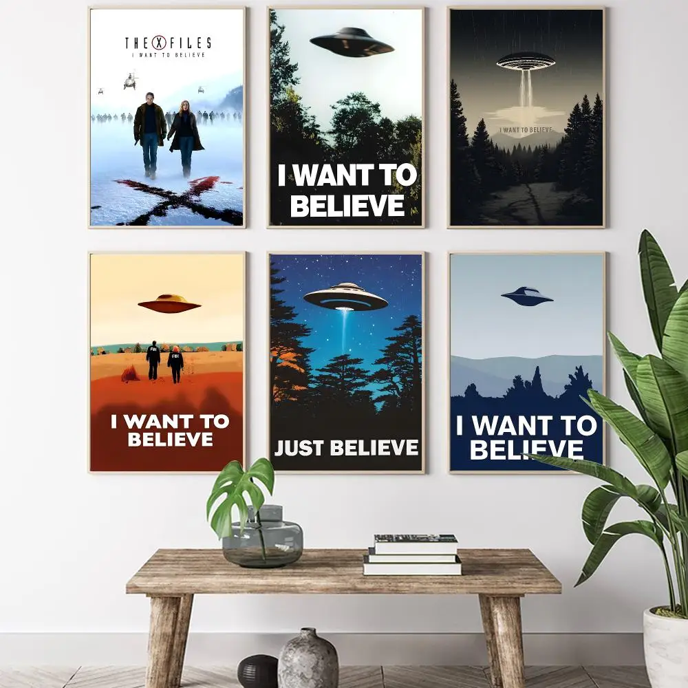 I WANT TO BELIEVE The X Files Art Painting Calligraphy HD Canvas Poster living room bedroom bar aesthetic decoration