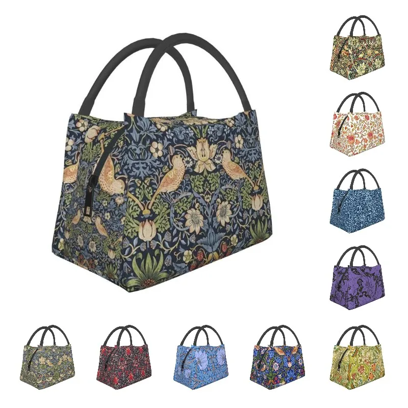 

Custom William Morris Strawberry Thief Pattern Lunch Bags Women Warm Cooler Insulated Lunch Boxes for Picnic Camping Work Travel