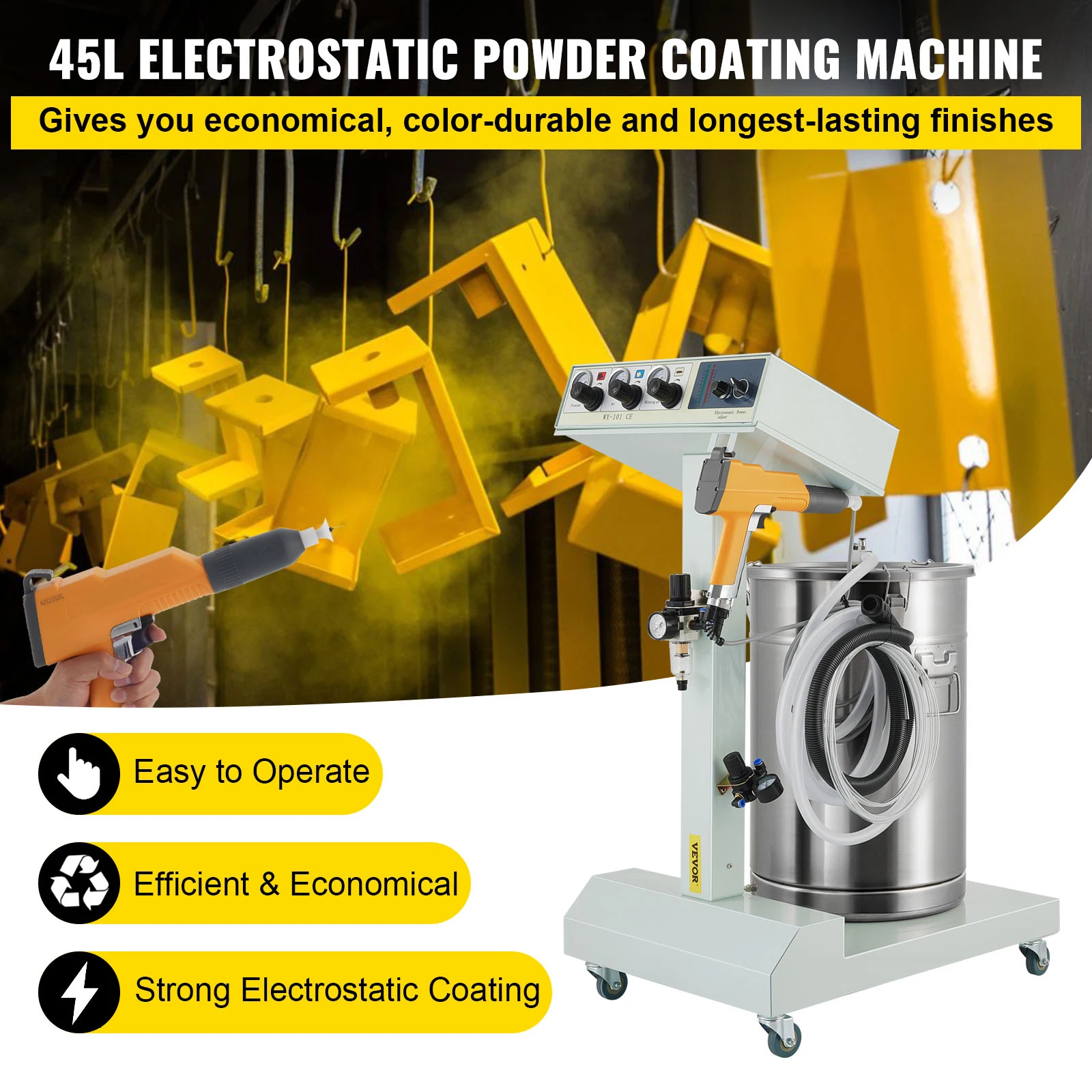 VEVOR 45L macchina per verniciatura a polvere elettrostatica 40W 50W WX-101 WX-958 per la spruzzatura di attrezzature sportive per ricambi Auto Hardware industriali