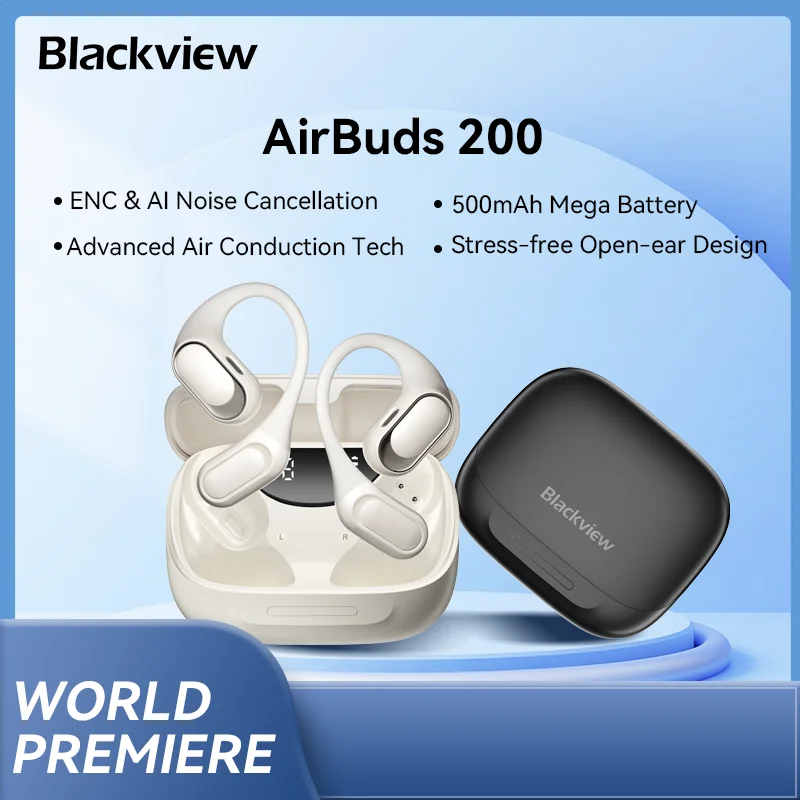 

Blackview Airbuds 200 Headset Open-Ear Wireless Headphones Touch Control Sports Air Conduction Bass ENC Earphones 500mAh IP68