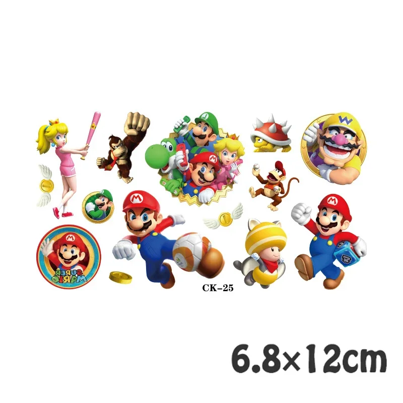 6 pçs mario tatuagem adesivos à prova dwaterproof água bonito luigi adesivo engraçado crianças meninas natal presente de aniversário brinquedo recompensa