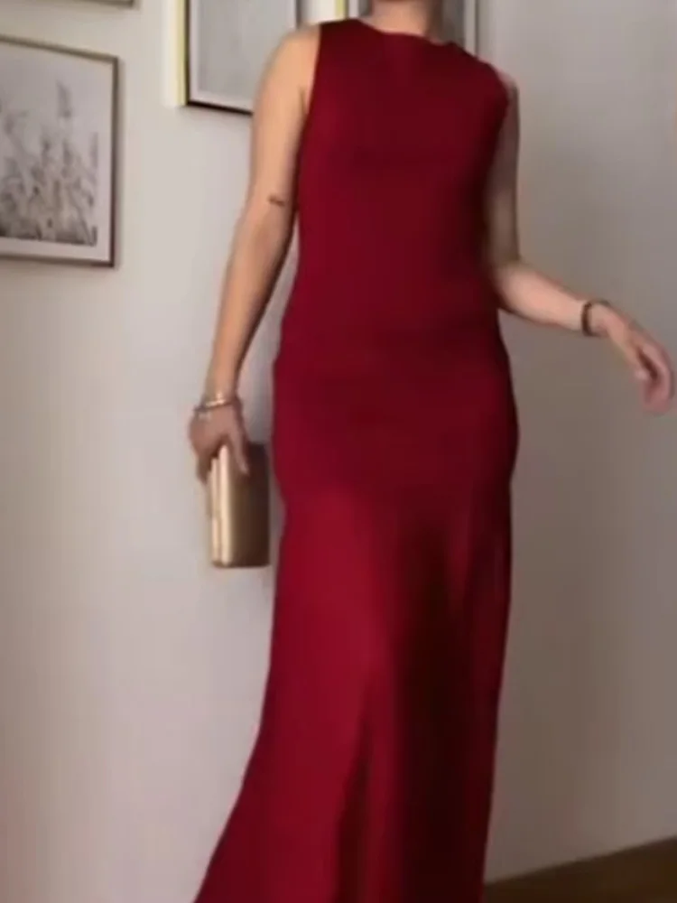 HH femme nouvelle mode mince solide longues robes col rond sans manches épissage robes femme élégante robe tricotée 2 couleurs