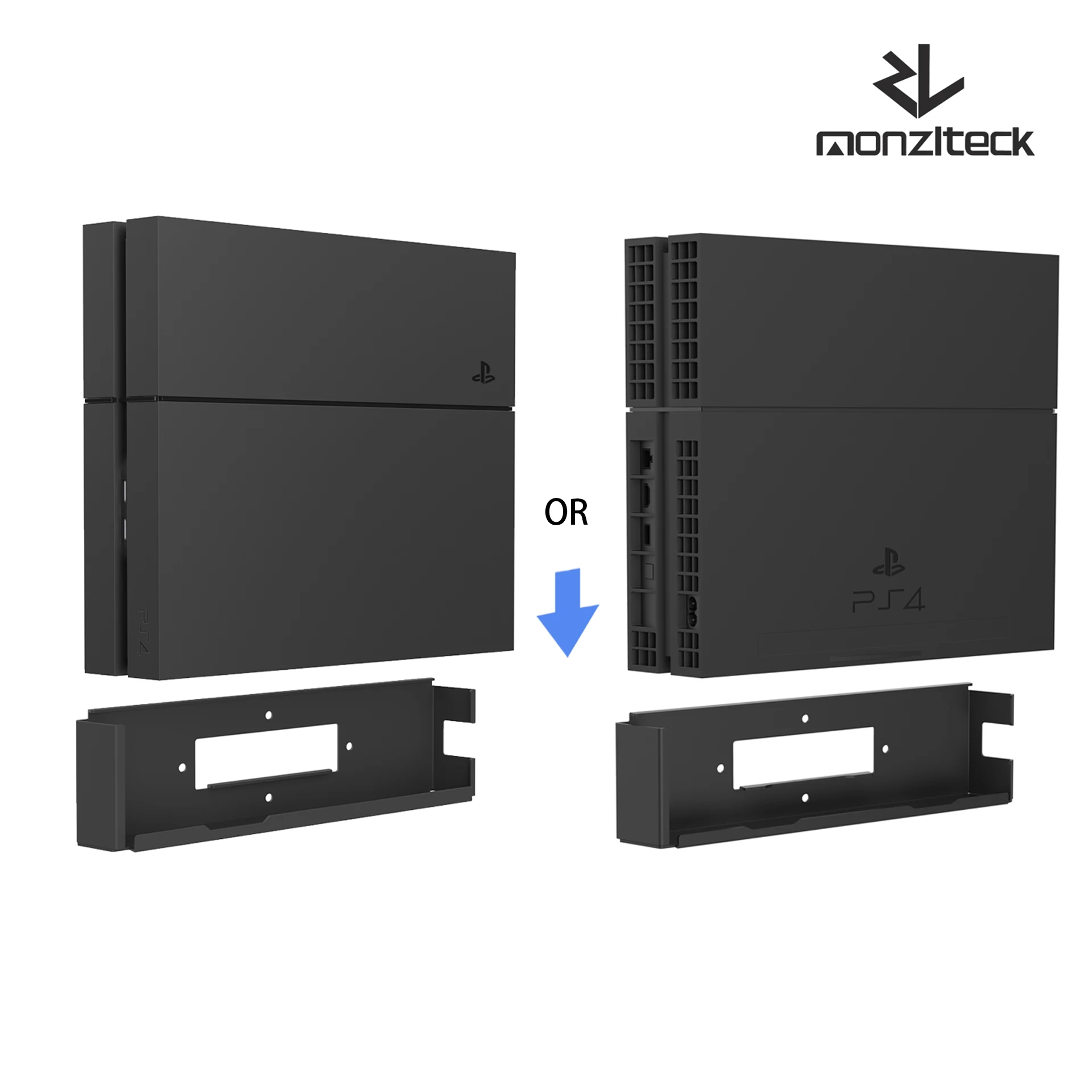 Monzlteck Wall Mount for PS4 Original,Near or Behind TV,Space Saving & Improved Airflow