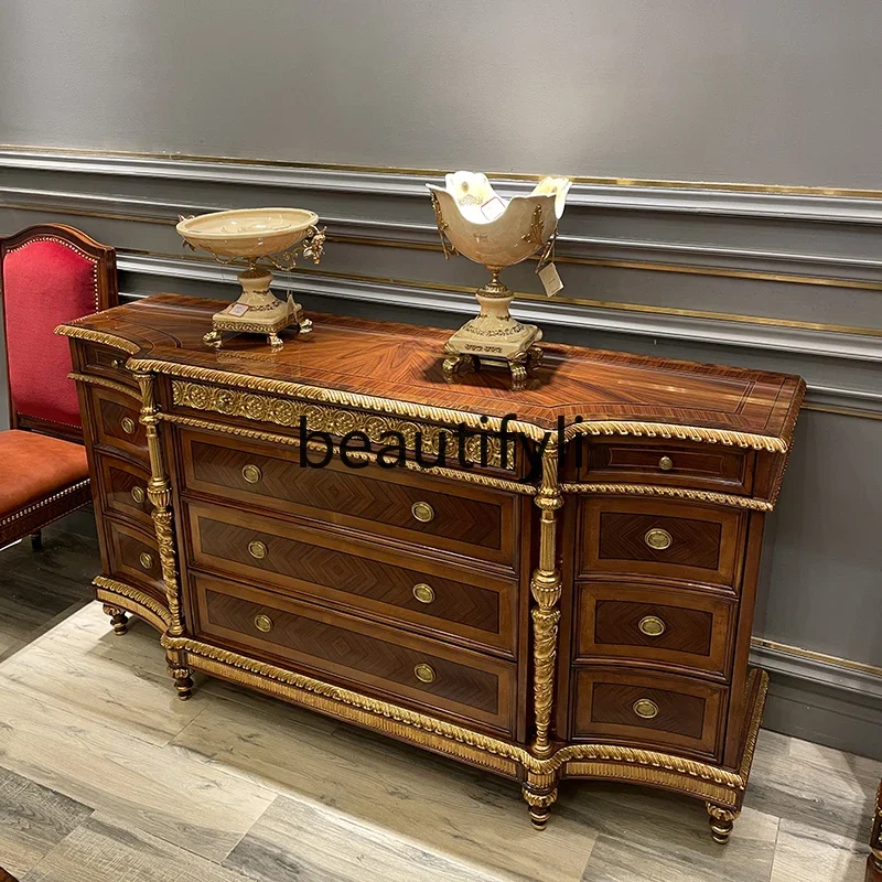 French-style Luxurious Solid Wood Carved Sideboard Storage Cabinet European Classical Art Entrance Cabinet
