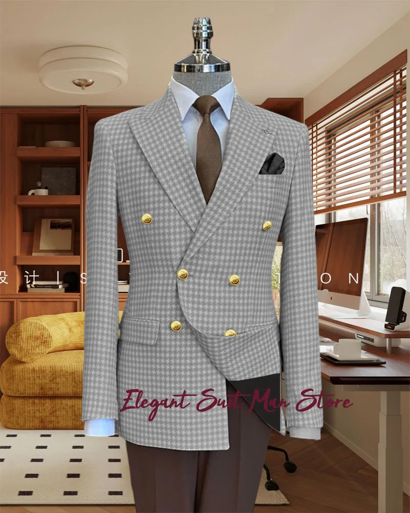 Veste de costume d'affaires à carreaux à revers cranté pour homme, Blazer à Double boutonnage, Tuxedos de fête formel, grande taille, veste de costume personnalisée