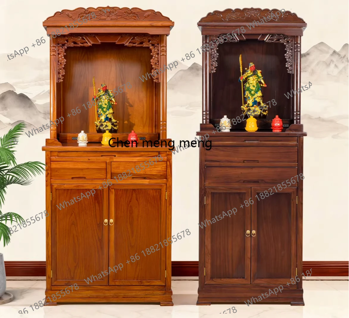 all solid wood buddha niche altar table mortise and tenon worship elm  cabinet casualall-in-one god of wealth guanyin