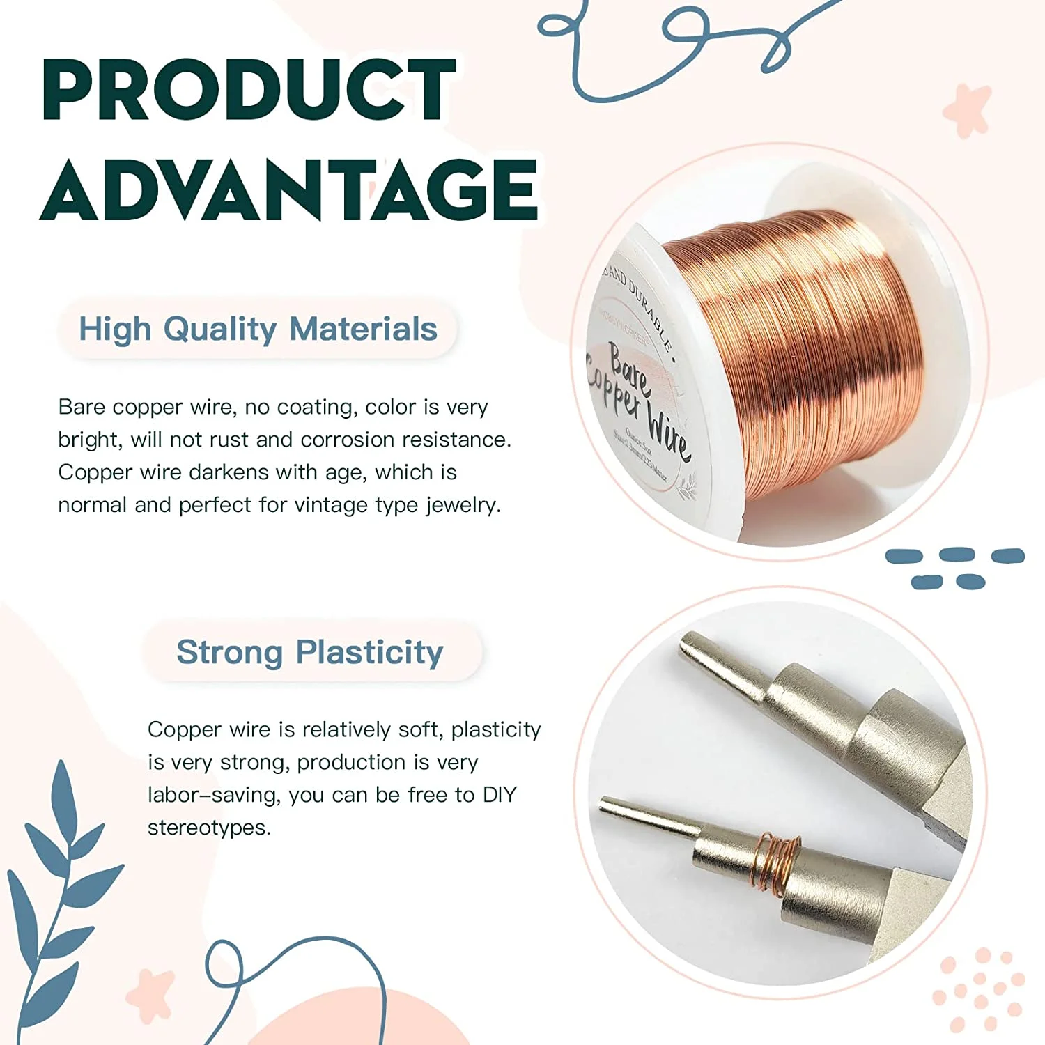 XUQIAN 28 Gauge 0.3MM*223M Solid Bare Copper Wire For DIY Jewelry Craft Pendant Necklace Making Wire Wrapping Supplies