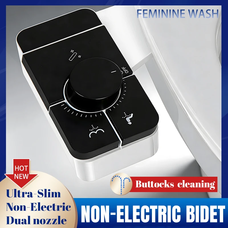 

Modern Bathroom Feminine Wash Device Smart toilet accessories Easy To Install Dual nozzle Ultra-Slim Black Non-Electric Bidet