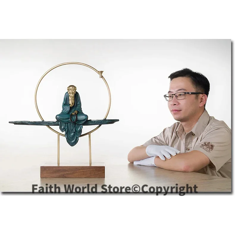 47CM large -Unique -Home office hall lobby TOP Decor ART -Buddhism Dhyana Damo Buddha statue BRASS Hand engraving art sculpture