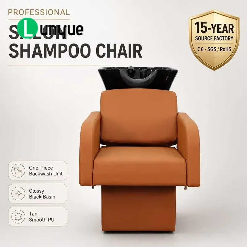 Shampoo Chair with Glossy Black Washstand Dark Matte Faucet Pull Out Nozzle Hair Washing Station for Beauty Spa