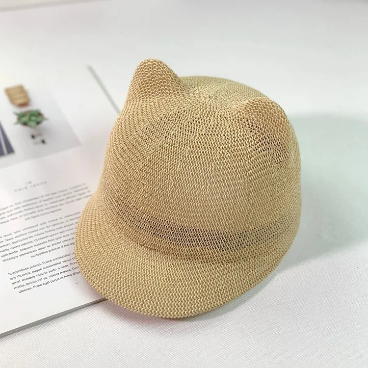 Cute Baby Hat With Ears Summer Straw Mesh Baby Girl Boy Hat Kids Baseball Cap Children Beach Sun Hat