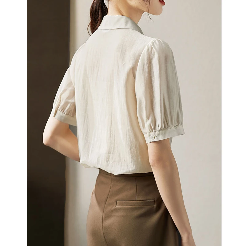 2023 Summer Women\'s Korean Fashion Elegant Button Up Shirt Simple Business Casual Office Lady Blouse Chic Tops Blusas Para Mujer