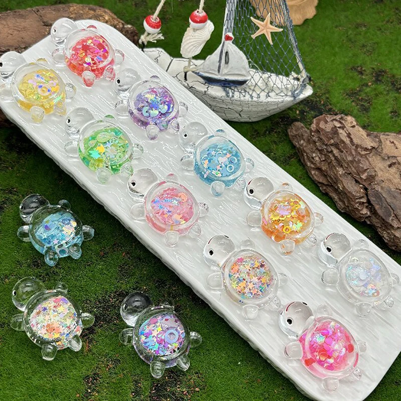 1Pcs Cute Transparent Luminous Glitter Large Turtle DIY Trendy Play Accessories Cream Gel Keychain Bag Pendant