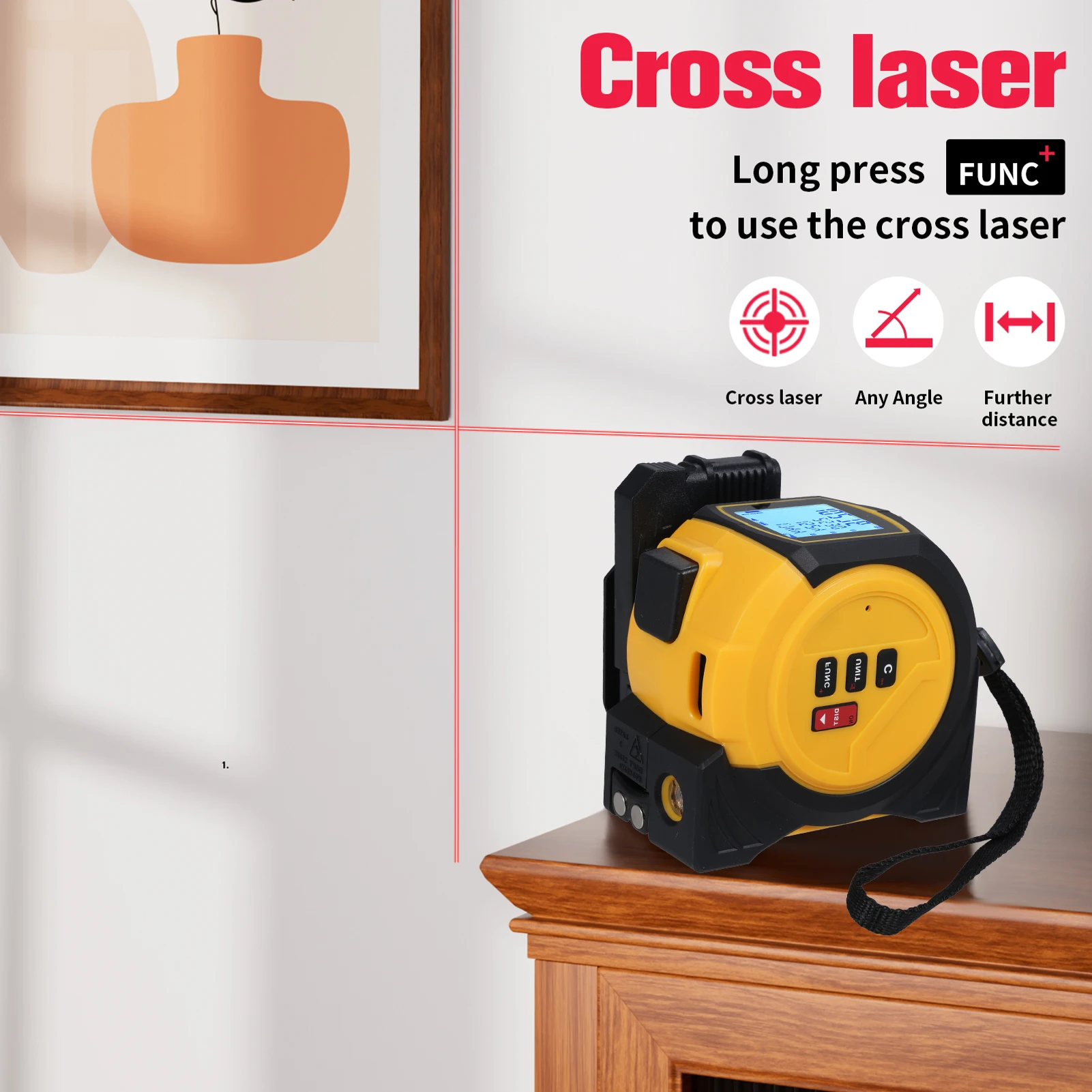 Laser Tape Measure 3in1 Laser Measure Level-5M Tape Measure with Pythagorean Area Volume Measurement M/ft/in Unit
