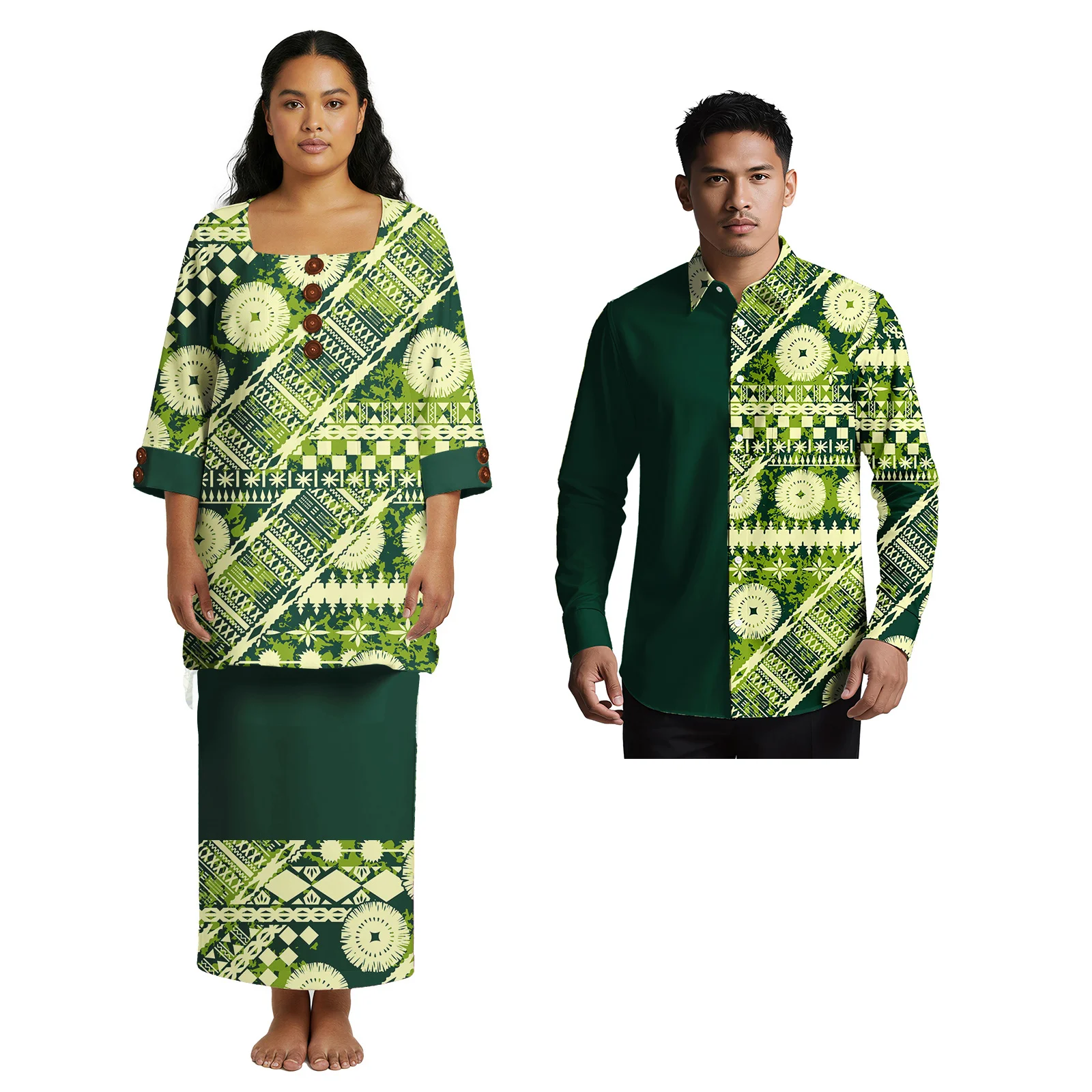 2026 جديد شعار مخصص الحلو عشاق الملابس هاواي ألوها قميص ساموا المرأة بوليتاسي فستان بولينيزيا القبلية تصميم زوجين مجموعة