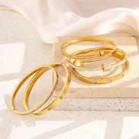 Titanium Steel Stacked Bracelet Couple's Shiny Zircon Inlaid Stainless Steel Bangles Gold Color Female Jewelry Gift - Image 4