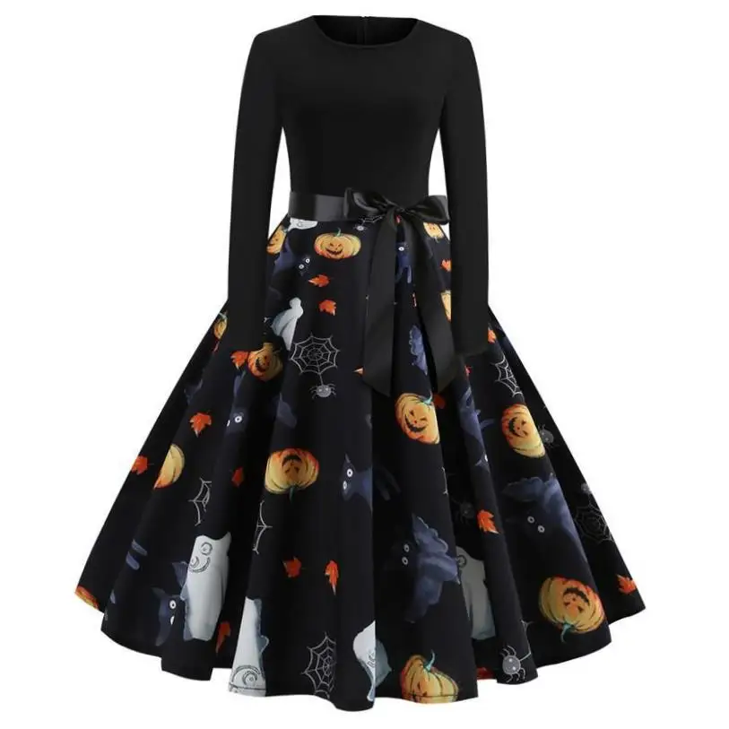 زي تنكري للهالوين على شكل يقطين، فستان نسائي أنيق بأكمام ثلاثة أرباع، تصميم L كلينفيت، نسخة H من الكتان