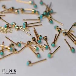 F.I.N.S S925 Sterling Silver Blue Synthetic Turquoise Stud Earrings Mini Small Piercing Prevent Allergy Good For Ear Fine Jewels