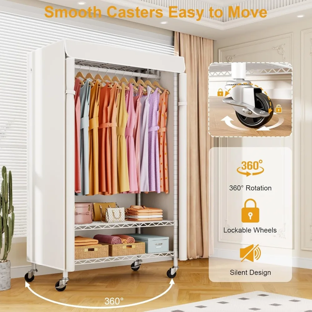 رف ملابس محمول مغطى عالي التحمل للتعليق، خزانة تخزين الملابس الدوارة P6C #4